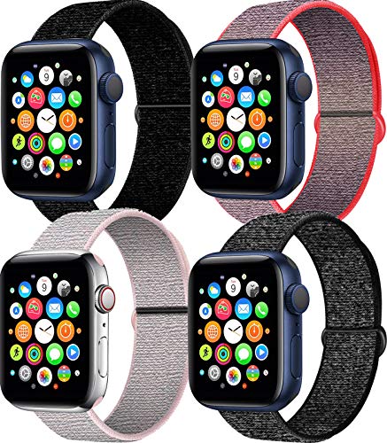 ERtec 4 Pack Nylon Correas Compatible para Apple Watch 44 mm 42 mm 40 mm 38 mm, Peso liviano Correas para iWatch Serie 6/5/4/3/2/1/se