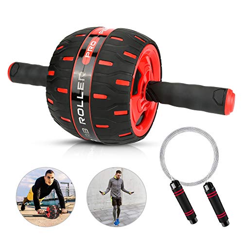 Ertisa AB Roller Set, 2-en-1 Cuerda Saltar + AB Abdominal Exercise Roller, Rodillo Abdominal Grande Abdominal Trainer AB Wheel Aparato de Entrenamiento y Ayuda para Bajar de Peso