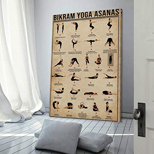 ERTYG Póster retro de yoga Bikram Yoga Asanas Póster decorativo Cuadro Cuadro Cuadro Arte de pared Arte de Sala de Estar Póster de Dormitorio Pintura 40 x 60 cm