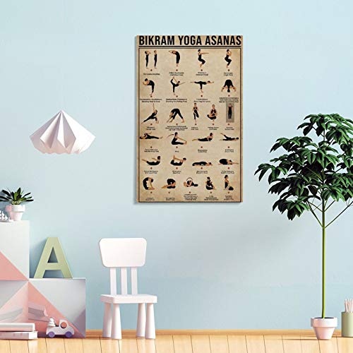 ERTYG Póster retro de yoga Bikram Yoga Asanas Póster decorativo Cuadro Cuadro Cuadro Arte de pared Arte de Sala de Estar Póster de Dormitorio Pintura 40 x 60 cm