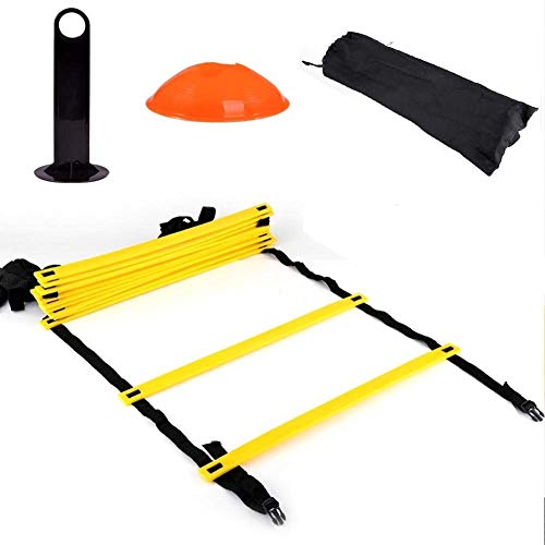 Escalera de agilidad ajustable con bolsa de transporte, escaleras de entrenamiento de velocidad, juego de entrenamiento de agilidad para baloncesto de fútbol, 12 peldaños planos ajustables y 10 conos Escalera de agilidad ajustable con bolsa de transporte, escaleras de entrenamiento de velocidad, juego de entrenamiento de agilidad para baloncesto de fútbol, 12 peldaños planos ajustables y 10 conos