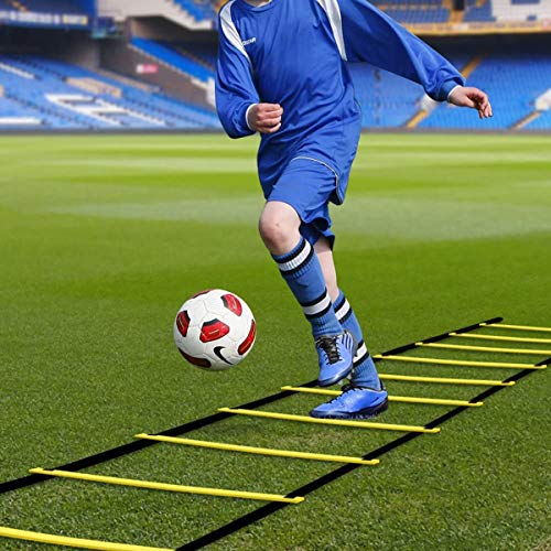 Escalera de Coordinación de 6m 12 peldaños con bolsa y clavijas,Escalera de agilidad Escalera de velocidad,Ajustables Escalera de Entrenamiento Duraderas para Fútbol, Fitness, Deportes, Balonmano