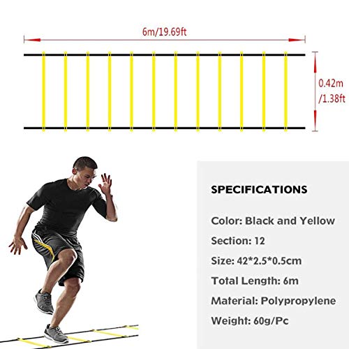 Escalera de Coordinación de 6m 12 peldaños con bolsa y clavijas,Escalera de agilidad Escalera de velocidad,Ajustables Escalera de Entrenamiento Duraderas para Fútbol, Fitness, Deportes, Balonmano Escalera de Coordinación de 6m 12 peldaños con bolsa y clavijas,Escalera de agilidad Escalera de velocidad,Ajustables Escalera de Entrenamiento Duraderas para Fútbol, Fitness, Deportes, Balonmano
