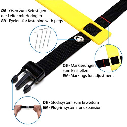 Escalera de coordinación de 6m con bolsa y clavijas | Escalera de velocidad | Escalera de velocidad para fútbol, fitness, deportes, balonmano | + eBook gratis Escalera de coordinación de 6m con bolsa y clavijas | Escalera de velocidad | Escalera de velocidad para fútbol, fitness, deportes, balonmano | + eBook gratis