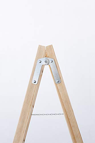 Escalera de tijera de madera con peldaño ancho de 54 mm. Fabricada en pino marítimo sin barnizar. (6 peldaños)