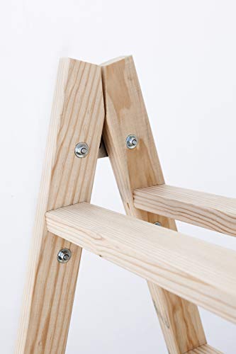 Escalera de tijera de madera con peldaño ancho de 54 mm. Fabricada en pino marítimo sin barnizar. (8 peldaños)