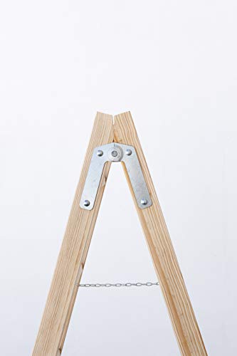Escalera de tijera de madera con peldaño ancho de 54 mm. Fabricada en pino marítimo sin barnizar. (8 peldaños) Escalera de tijera de madera con peldaño ancho de 54 mm. Fabricada en pino marítimo sin barnizar. (8 peldaños)