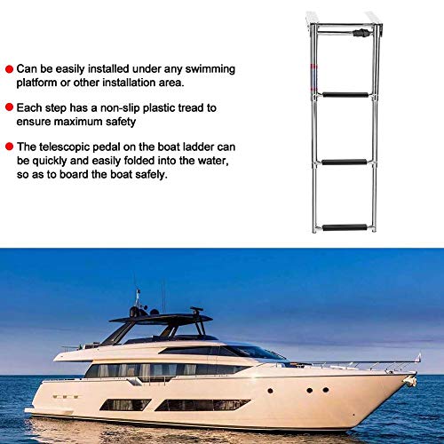 Escalera Telescópica, 3 Pasos Universal Debajo de la Plataforma Montaje Deslizante Escalera de Embarcación para Barco Escalera Telescópica para Barco de Acero Inoxidable