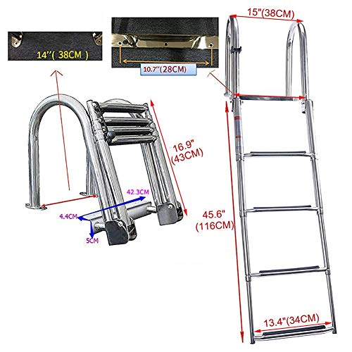 Escaleras Barcos Piscina Pontón de Acero Inoxidable Barco Muelle Escalera 4 Pasos, Escalera Interior Plegable Telescópica de Entrada Trasera, Escalera de Cubierta de Natación Personalizada Resistente