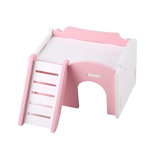 Escondite de Hámster Casa de Cabaña Mascota de Madera Castillo de Doble Capa con Escaleras Ropa de Cama para Escalar Ratas Jaula Dientes Cuidar Juguetes Hámsters Sala de