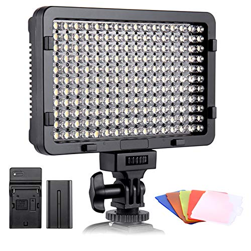 ESDDI - Luz LED fotográfica, luz de vídeo, 176 LED Regulables superluminosos 3200-5600 K, 5 filtros de Color, CRI 95+, batería con Cargador incluida, para cámaras DSLR