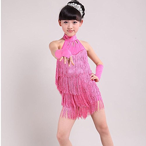 ESHOO Chicas Borla Latino Salsa Baile Vestido sin Mangas Halter Danza Traje de 4 a 11 años ESHOO Chicas Borla Latino Salsa Baile Vestido sin Mangas Halter Danza Traje de 4 a 11 años