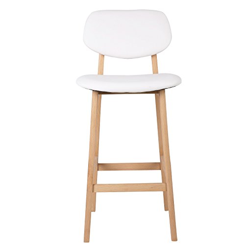 eSituro 2X Taburete de Bar Juego de 2 Silla de Cocina Asiento Tapizado con Respaldo Taburete Alto Cuero de Imitación Patas Madera para Cocina, Bar, Salon Blanco