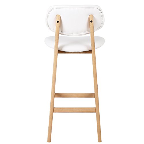 eSituro 2X Taburete de Bar Juego de 2 Silla de Cocina Asiento Tapizado con Respaldo Taburete Alto Cuero de Imitación Patas Madera para Cocina, Bar, Salon Blanco