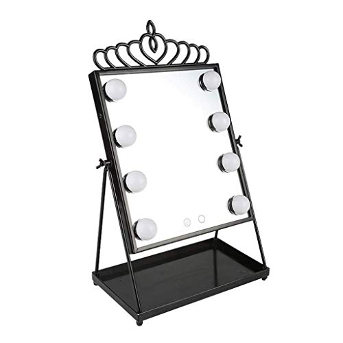 Espejo Espejo De Maquillaje De Moda De Hollywood De Iluminación De Alta Definición Con Los Bulbos 8 Toque Regulable De Luz, Simple Baño De Afeitar Espejo Negro Decorativo Belleza Espejo Espejo de maqu