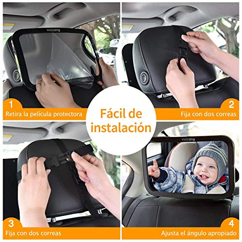 Espejo Retrovisor Coche de VicTsing para Vigilar al Bebé en el Coche, 360° Ajustable Irrompible Interior Espejo Coche Bebé, para Los Asientos de Niños Orientados Hacia Atrás,100% Inastillable