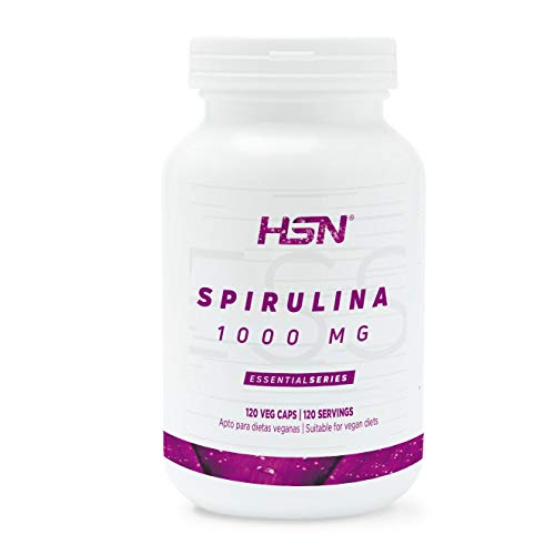 Espirulina 1000mg de HSN | A base de Algas, Reduce al Apetito, Aumenta tu Energía y Vitalidad, Antioxidante y Detoxificante | Vegano, Sin Gluten, Sin Lactosa, 120 Cápsulas Vegetales