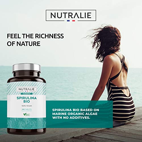 Espirulina Orgánica Bio 3000mg por Dosis | Complemento Detox Premium con Espirulina Ecológica 60% en Proteínas y 19% de Ficocianina | 540 Comprimidos Nutralie