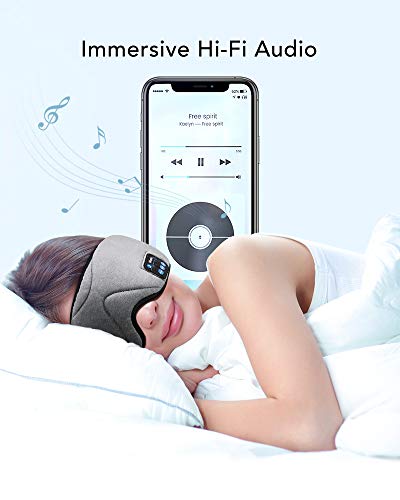 ESR Antifaz para Dormir con Auriculares Bluetooth 5.0, 3D Máscara de Ojos con Altavoces Estéreo Ultrafinos HD, Diadema Lavable y Ajustable, para Deportes, Sueño, Siesta, Yoga y Viajes Aéreos, Gris