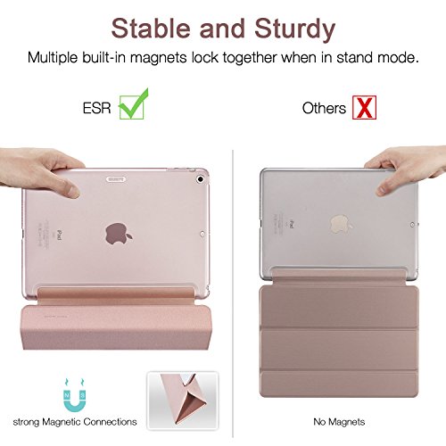 ESR Funda iPad Air Silicona [Auto-Desbloquear] y Función de Soporte [Ligera] de Cuero Sintético y Plástico Duro Transparente Esmerilado Smart Cover Cáscara para Apple iPad Air- Oro Rosa