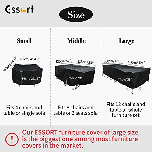 Essort Fundas para muebles de Jardin, Tamaño Grande 315x160x74cm Fundas impermeables para Muebles, Funda rectangular de poliester negro para Mesa y Silla para Patio Essort Fundas para muebles de Jardin, Tamaño Grande 315x160x74cm Fundas impermeables para Muebles, Funda rectangular de poliester negro para Mesa y Silla para Patio