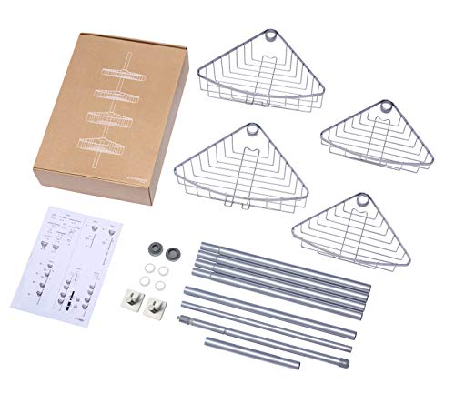 Estante de Ducha telescópica sin Necesidad de taladrar - 4 cestas - tamaño Ajustable de 76 a 280 cm - Apariencia cromada - Bonus:¡2 Ganchos autoadhesivos