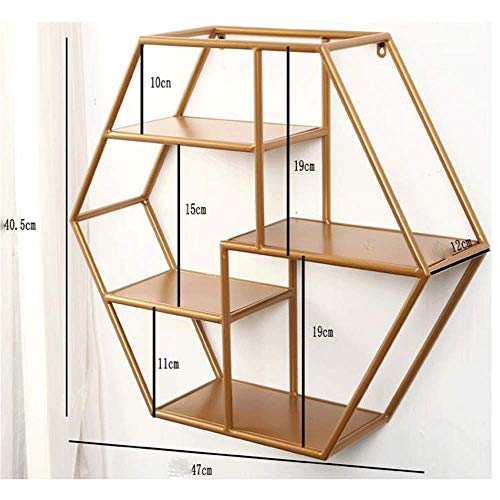 Estante de pared Estante hexagonal nórdico Estantería de pared de hierro forjado Estante para colgar en la pared Soporte de flores Fondo Decoración de pared Marco Soporte de exhibición (Color: Negro)