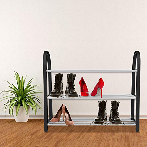 Estante del Zapato, plástico + Estante del Zapato del Metal de Aluminio Organizador Estante de Almacenamiento casero de los Zapatos Bricolaje(3 Niveles)