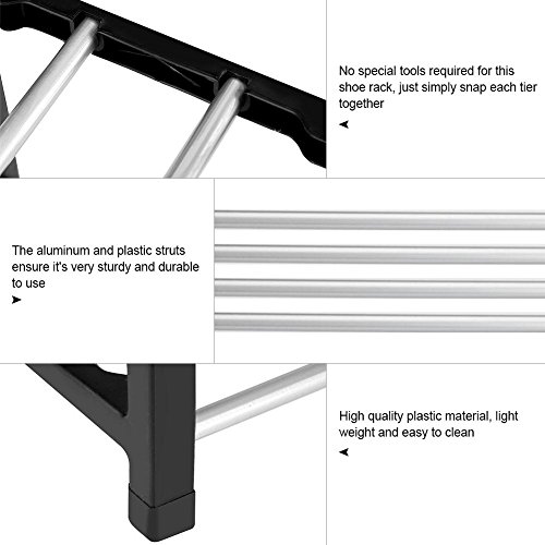 Estante del Zapato, plástico + Estante del Zapato del Metal de Aluminio Organizador Estante de Almacenamiento casero de los Zapatos Bricolaje(3 Niveles)