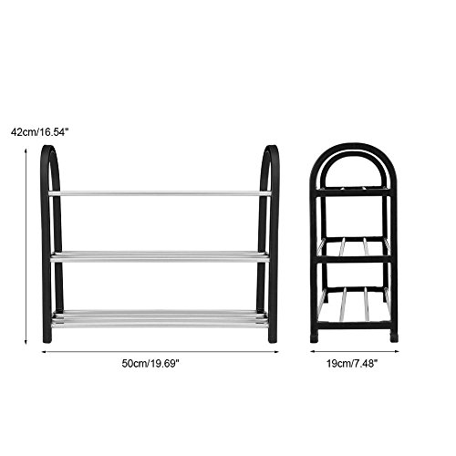 Estante del Zapato, plástico + Estante del Zapato del Metal de Aluminio Organizador Estante de Almacenamiento casero de los Zapatos Bricolaje(3 Niveles)