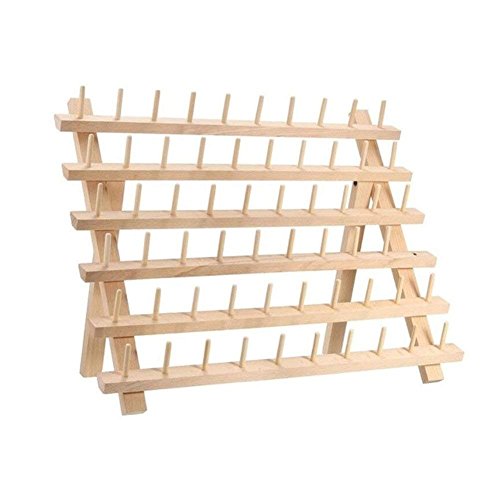 Estante plegable de madera con 60 hilos de bobina, soporte de almacenamiento de madera, organizador de costura, costura, bordado, organizador de bobina y estante, herramientas para coser manualidades