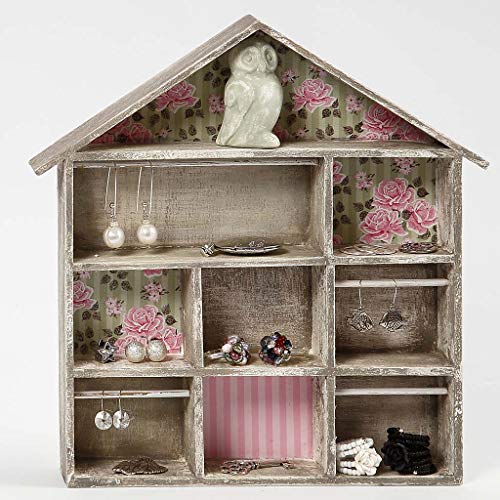 Estanteria en forma de casa, medidas 26x25,2 cm, A. 3,5 cm, árbol del té, 1ud Estanteria en forma de casa, medidas 26x25,2 cm, A. 3,5 cm, árbol del té, 1ud