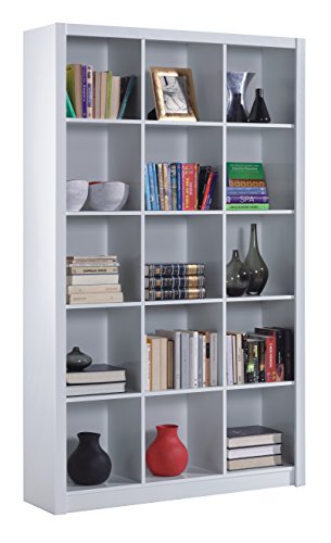 Estantería Librería Triple, Color Blanco Brillo, Medidas 195 cm (Alto) x 114 cm (Ancho) x 30 cm (Fondo)