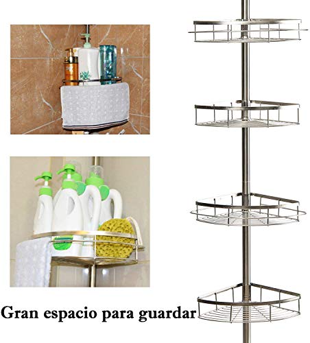 Estanterias de baño 110-310cm Estante de esquina telescópico para ducha 4 niveles, ABS + inoxidable Estanterias de baño 110-310cm Estante de esquina telescópico para ducha 4 niveles, ABS + inoxidable