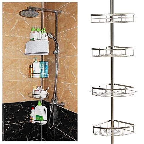 Estanterias de baño 110-310cm Estante de esquina telescópico para ducha 4 niveles, ABS + inoxidable Estanterias de baño 110-310cm Estante de esquina telescópico para ducha 4 niveles, ABS + inoxidable