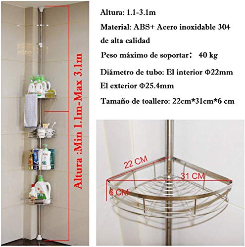 Estanterias de baño 110-310cm Estante de esquina telescópico para ducha 4 niveles, ABS + inoxidable Estanterias de baño 110-310cm Estante de esquina telescópico para ducha 4 niveles, ABS + inoxidable