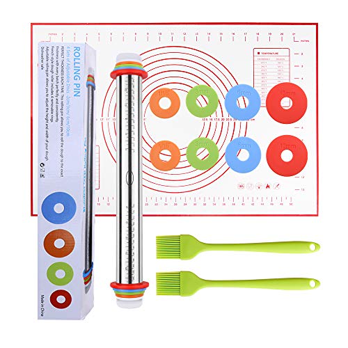 Estera de Silicona para Cocina Tapete de Silicona para Amasar Rodillos de Amasar Rolling Pins Pincel de repostería Cepillos de Aceite Barbacoa Antiadherente Fondant Rolling Pins con Discos Ajustables Estera de Silicona para Cocina Tapete de Silicona para Amasar Rodillos de Amasar Rolling Pins Pincel de repostería Cepillos de Aceite Barbacoa Antiadherente Fondant Rolling Pins con Discos Ajustables