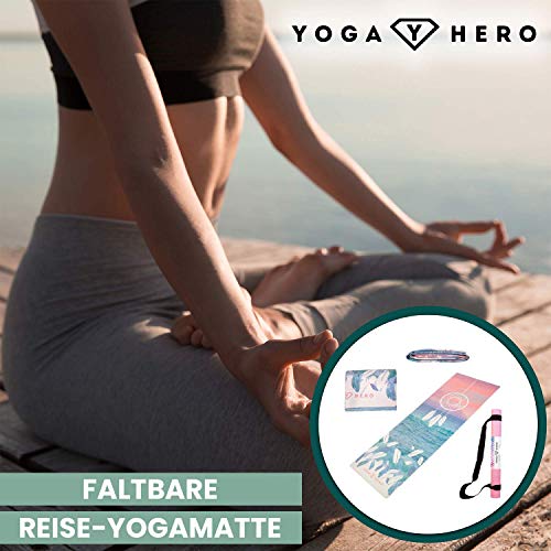 Esterilla de viaje Yoga Hero | esterilla de yoga | toalla de mano, plegable, antideslizante, 3 en 1 | natural y respetuoso con el medio ambiente | correa de transporte para viajes (atrapasueños)