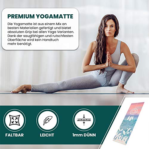 Esterilla de viaje Yoga Hero | esterilla de yoga | toalla de mano, plegable, antideslizante, 3 en 1 | natural y respetuoso con el medio ambiente | correa de transporte para viajes (atrapasueños)