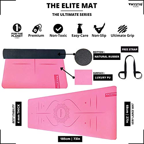Esterilla de Yoga Elite | Caucho Natural & PU | Alfombra gruesa y Grande 185x68cm | Tapete Ultra antideslizante e ecológica | Colchoneta Pilates, fitness | Correa + E-Book Ofrecido (MANDALIGN Pink) Esterilla de Yoga Elite | Caucho Natural & PU | Alfombra gruesa y Grande 185x68cm | Tapete Ultra antideslizante e ecológica | Colchoneta Pilates, fitness | Correa + E-Book Ofrecido (MANDALIGN Pink)