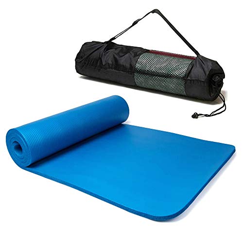 Esterilla Yoga Alfombrilla de Yoga fitness10MM Grueso 183*61cm Esterilla de Fitness Ecológica Colchoneta de Yoga Fitness Gimnasio Cámping Antideslizant con bolsillo correo cómoda (Azul, Grues10MM)