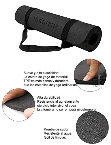 Esterilla Yoga Antideslizante,Esterilla Deporte Antideslizante con Línea Corporal Material ecológico TPE,Yoga Mat con Correa de Transporte y Bolsa183 * 61 * 0.6cm (Negro)