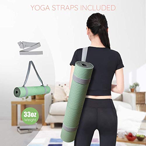 Esterilla Yoga Colchoneta de Yoga Antideslizante con Material ecológico TPE con líneas corporales Yoga Mat diseñado para Entrenamiento y Entrenamiento físico (Verde y Negro)