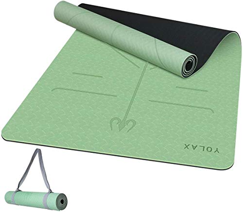 Esterilla Yoga Colchoneta de Yoga Antideslizante con Material ecológico TPE con líneas corporales Yoga Mat diseñado para Entrenamiento y Entrenamiento físico (Verde y Negro)