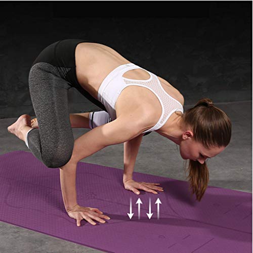 Esterilla Yoga Doble Color Antideslizante con TPE, Colchoneta Gimnasia, Fitness, Pilates, con Línea de Cuerpo, Transpirable y Resistente al Desgarro. 183 * 61 * 6 mm. (Violeta)