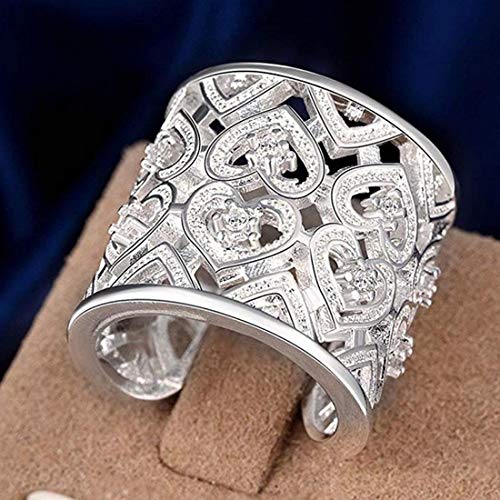 Estilo Caliente de joyería Noble 925 bañado en Plata de Mano para Mujer Anillo Abierto Extra Anchos para Hombre diseño de Corazones con Zircon