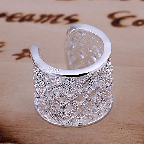 Estilo Caliente de joyería Noble 925 bañado en Plata de Mano para Mujer Anillo Abierto Extra Anchos para Hombre diseño de Corazones con Zircon