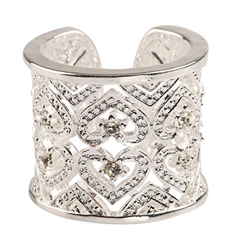 Estilo Caliente de joyería Noble 925 bañado en Plata de Mano para Mujer Anillo Abierto Extra Anchos para Hombre diseño de Corazones con Zircon