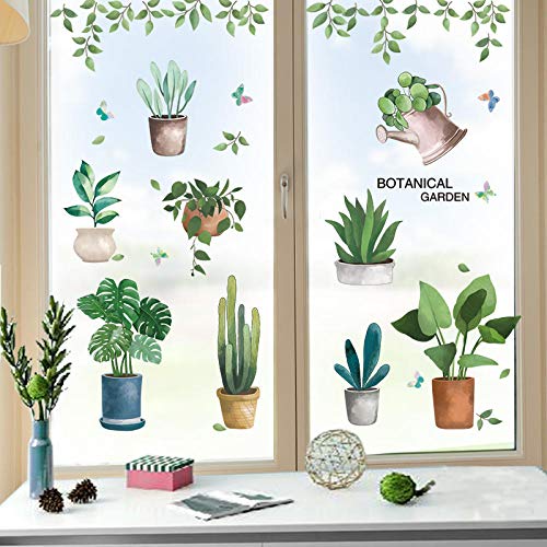 Estilo nórdico 3d pegatinas de puerta de vidrio tridimensionales personalidad pegatinas creativas decoración de ventana artefacto alquiler casa renovación habitación-Jardín botánico de acuarela_Grande