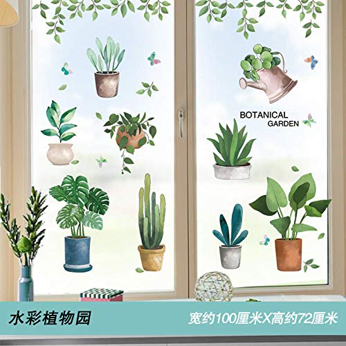 Estilo nórdico 3d pegatinas de puerta de vidrio tridimensionales personalidad pegatinas creativas decoración de ventana artefacto alquiler casa renovación habitación-Jardín botánico de acuarela_Grande